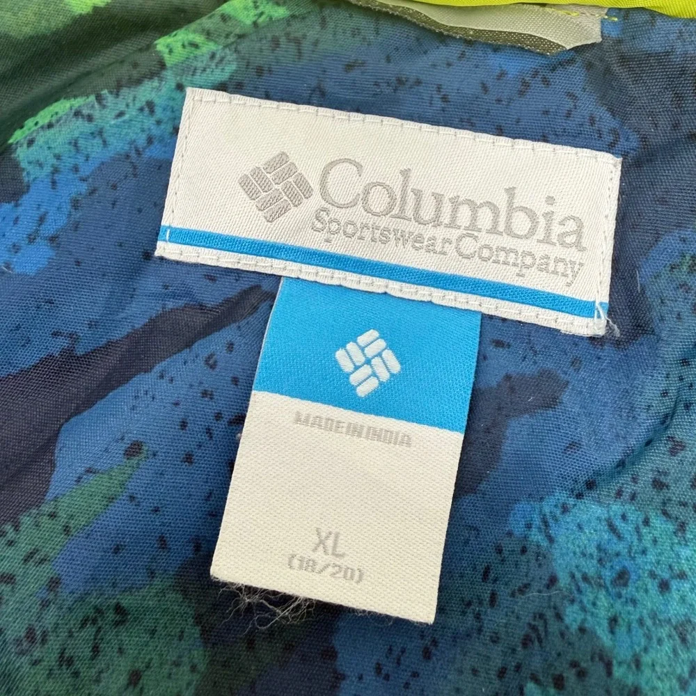Columbia Youth XL 18-20 Camo Puffer Jacket Green Blue Hooded Insulated
